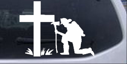 Fireman At The Cross Christian car-window-decals-stickers