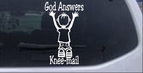 God Answers Knee-mail Boy Christian car-window-decals-stickers