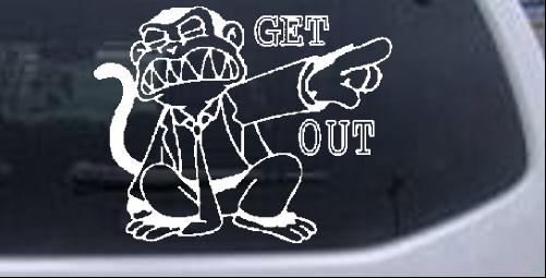 Evil Monkey Get Out Cartoons car-window-decals-stickers