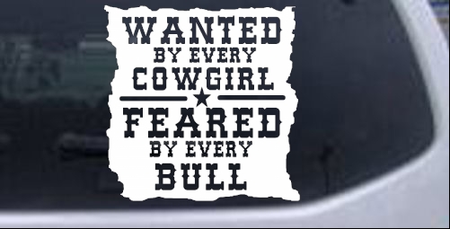 Wanted By Cowgirls Feared By Bulls Western car-window-decals-stickers