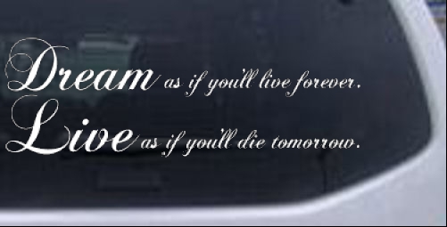 Dream as if youll live forever Words car-window-decals-stickers