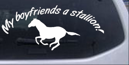 My boyfriends a stallion! Girlie car-window-decals-stickers