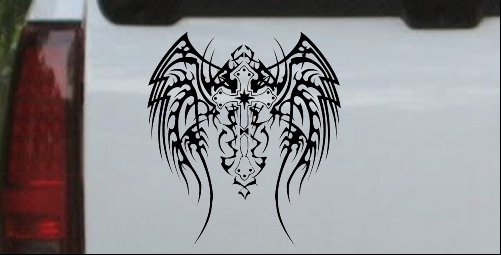 Tribal Wings and Cross Decal