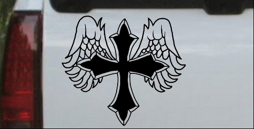 Christian Cross With Angel Wings Decal