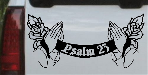 Psalm 23 Scroll with praying hands and roses decal