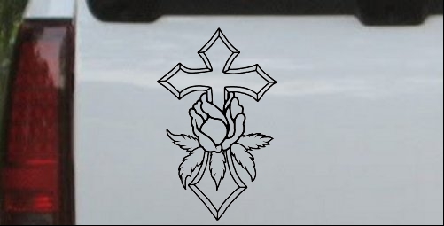 Cross With Rose Decal