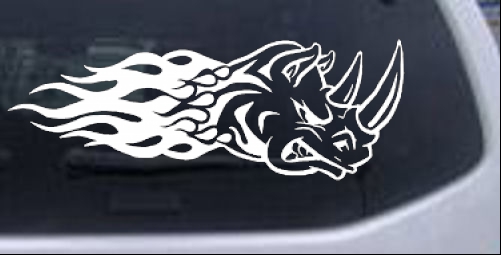 Flaming Rhino Head Decal Animals car-window-decals-stickers