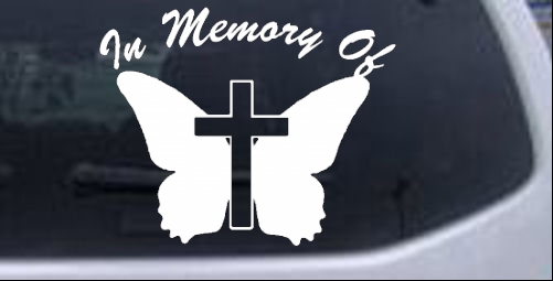 In Memory Of Butterfly with Cross Decal Christian car-window-decals-stickers