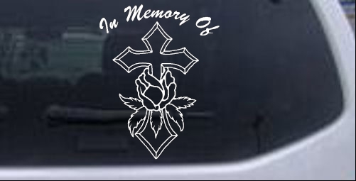 In Memory Of Rose and Cross Decal Christian car-window-decals-stickers