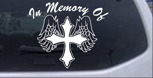 In Memory Of Cross with Wings Decal Christian car-window-decals-stickers