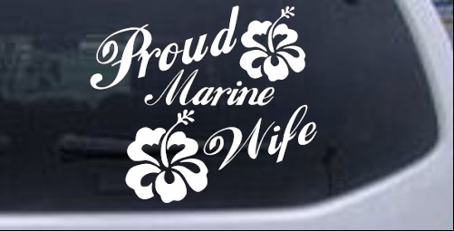 Proud Marine Wife Hibiscus Flowers Decal Military car-window-decals-stickers