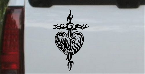 Tribal Heart and Cross Decal
