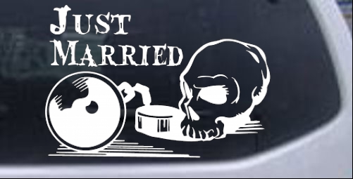 Just Married Ball and Chain Skull Decal Skulls car-window-decals-stickers