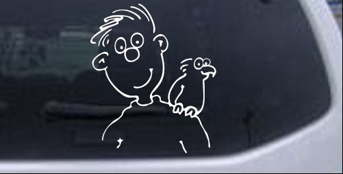 Man with his Parakeet Decal Cartoons car-window-decals-stickers