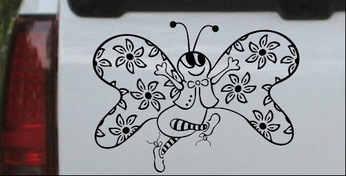 Cute Butterfly with Flowers Decal 