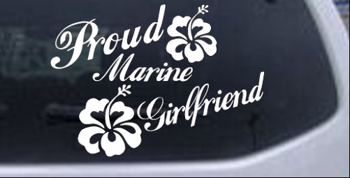 Proud Marine Girlfriend Hibiscus Flowers Military car-window-decals-stickers