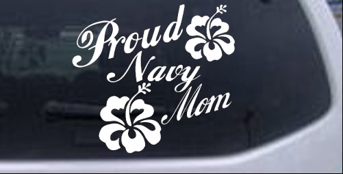 Proud Navy Mom Hibiscus Flowers Military car-window-decals-stickers