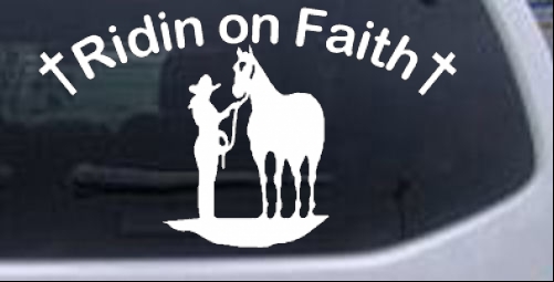 Ridin on Faith Cowgirl and Horse Christian car-window-decals-stickers