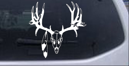 Big Buck Skull With Feathers Hunting And Fishing car-window-decals-stickers