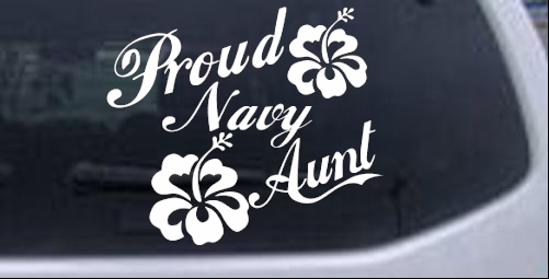 Proud Navy Aunt Hibiscus Flowers Military car-window-decals-stickers