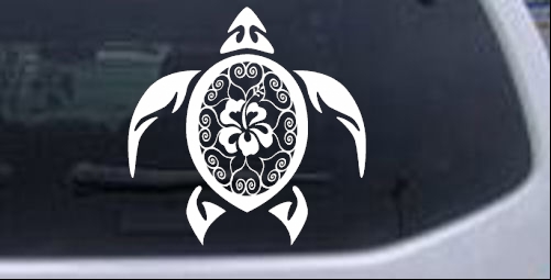 Sea Turtle Swirl Hearts Hibiscus Flower Animals car-window-decals-stickers