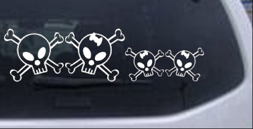 Cute Skull with two Daughters Stick Family car-window-decals-stickers