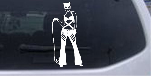 Cat Woman with Whip Girlie car-window-decals-stickers