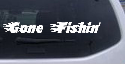 Gone Fishin Blazed Flame Text Car or Truck Window Decal Sticker - Rad  Dezigns