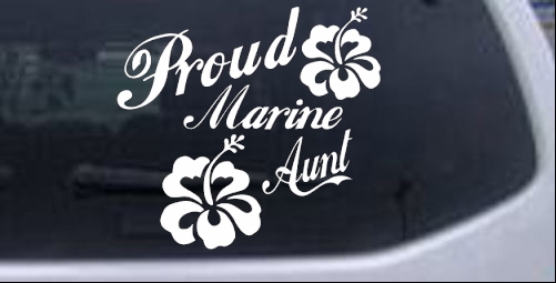 Proud Marine Aunt Hibiscus Flowers Military car-window-decals-stickers