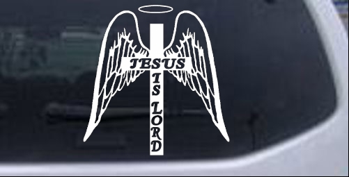 Jesus Is Lord Angel Wings Cross Halo  Christian car-window-decals-stickers