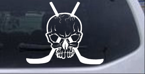 Hockey Skull Crossed Sticks Sports car-window-decals-stickers