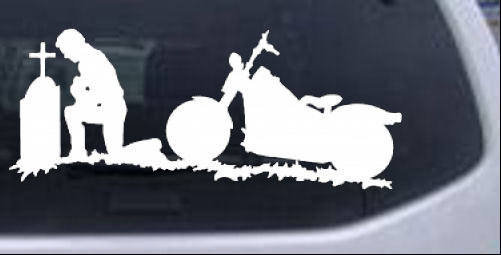 Biker Kneeling At The Cross Biker car-window-decals-stickers