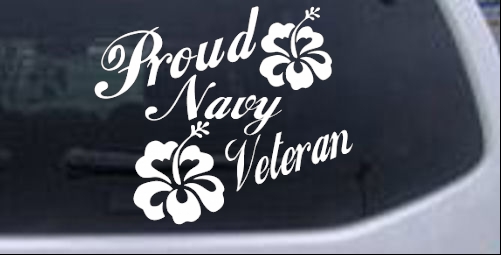 Proud Navy Veteran Hibiscus Flowers Military car-window-decals-stickers