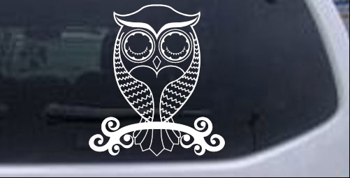 Cute Owl On Small Swirl Tree Limb Girlie car-window-decals-stickers