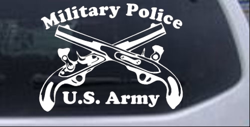 Military Police Cross Pistols With Text Military car-window-decals-stickers