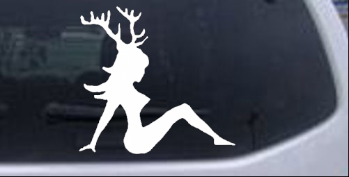 Girl with Deer Horns Car Truck Window Decal White 6 2in