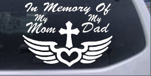 In Memory Of My Mom My Dad Cross Wings Christian car-window-decals-stickers