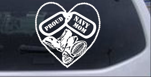 Proud Navy Mom Dog Tags Heart Combat Boots  Military car-window-decals-stickers