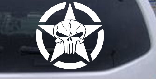 Military Jeep Star Segmented Cracked Punisher Skull Off Road car-window-decals-stickers
