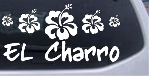El Charro With Hibiscus Flowers Girlie car-window-decals-stickers