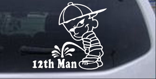 Pee On 12th Man Left Facing Pee Ons car-window-decals-stickers