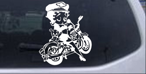 Betty Boop On Motorcycle With Dog Cartoons car-window-decals-stickers
