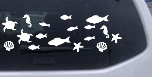 Fish Star Fish Sea Horse Shells Turtles Swimming Animals car-window-decals-stickers