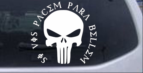 Punisher American Flag Si Vis Pacem Para Bellum Car Truck Decal White 8X8.0