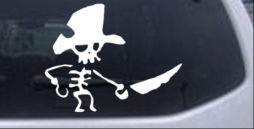 Pirate Skeleton WIth Hook Hand Sword In Front Skulls car-window-decals-stickers