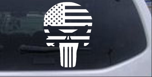 Punisher Skull With US Flag Horizontal  Skulls car-window-decals-stickers