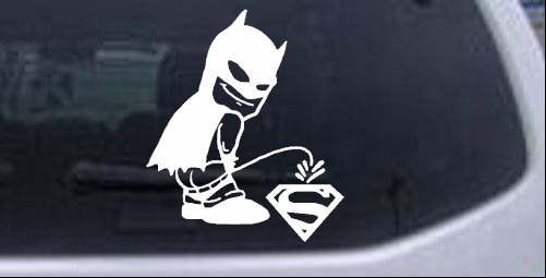Batman Pee ON Superman Car or Truck Window Decal Sticker - Rad Dezigns