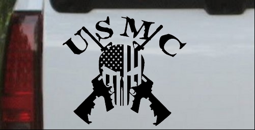 USMC Punisher Skull US Flag Crossed AR15 Guns