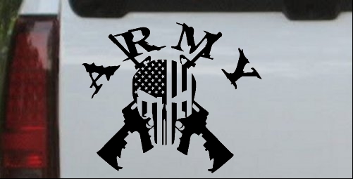ARMY Punisher Skull US Flag Crossed AR15 Guns