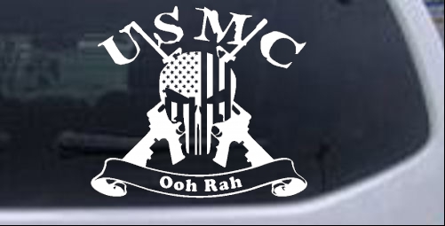 USMC United States Marine Corps Ooh Rah Punisher Skull US Flag Crossed AR15 Guns Military car-window-decals-stickers
